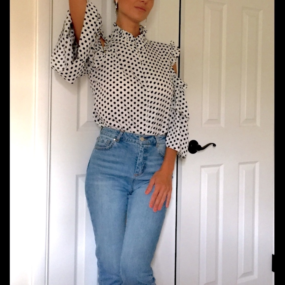 NWT Walter Baker Blue Polka Dot Open Shoulders Blouse / Top - Picture 15 of 15
